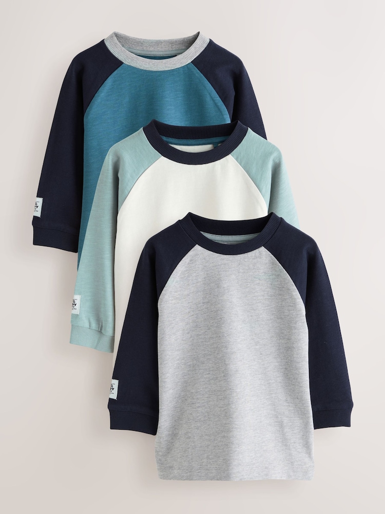 Multi Navy Long Sleeve Raglan T-Shirts 3 Pack (3mths-7yrs) - Image 1 of 7
