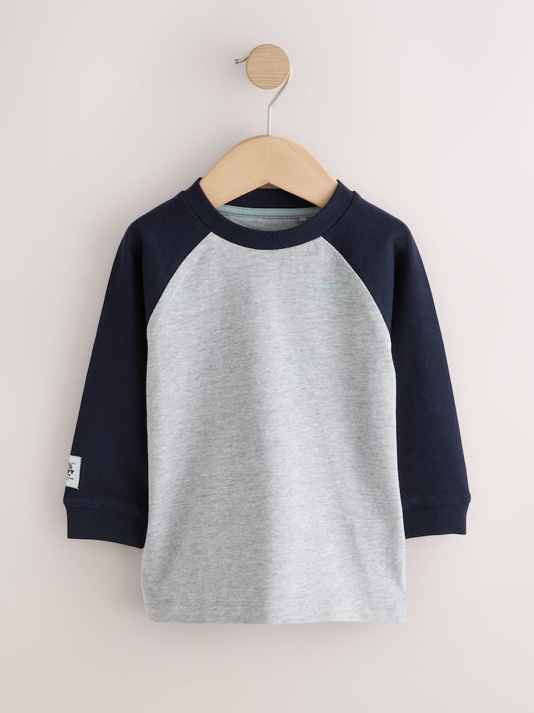 Multi Navy Long Sleeve Raglan T-Shirts 3 Pack (3mths-7yrs) - Image 2 of 7