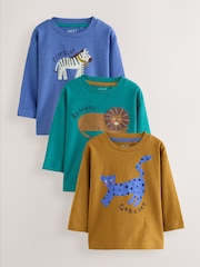 Green/Blue Animal Long Sleeve Graphic T-Shirts 3 Pack (3mths-7yrs) - Image 1 of 7