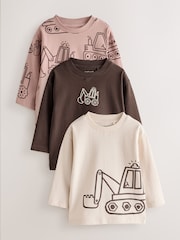 Neutral Digger Long Sleeve Graphic T-Shirts 3 Pack (3mths-7yrs) - Image 1 of 7