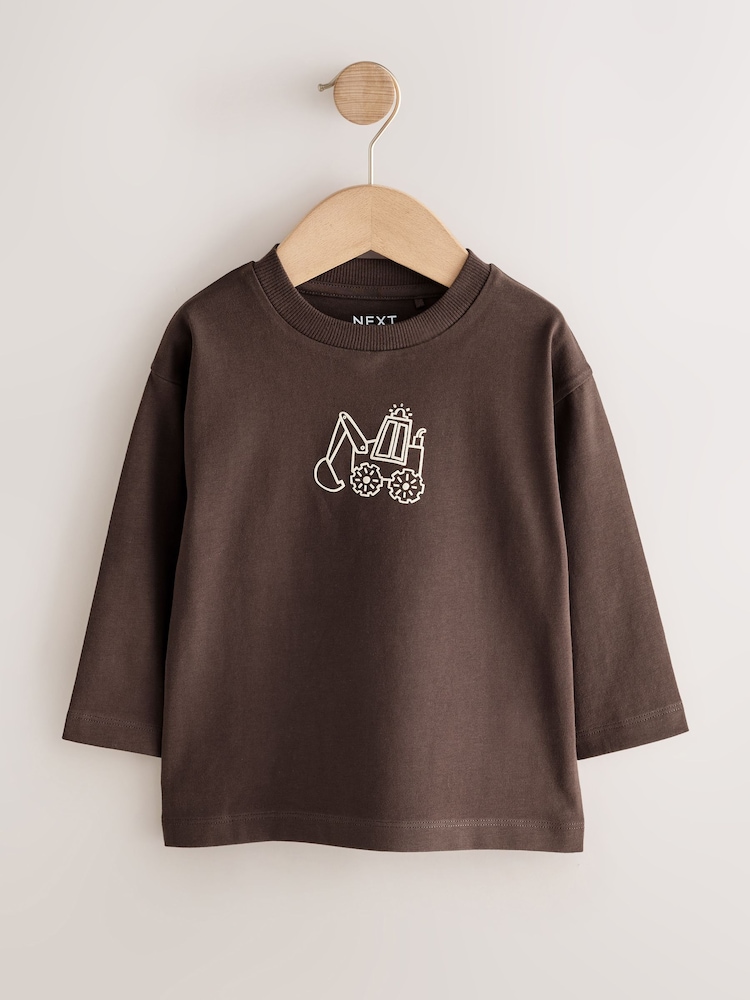 Neutral Digger Long Sleeve Graphic T-Shirts 3 Pack (3mths-7yrs) - Image 2 of 7 Neutral Digger Long Sleeve Graphic T-Shirts 3 Pack (3mths-7yrs) - Image 2 of 7