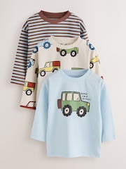 Blue Stripe Car Long Sleeve Graphic T-Shirts 3 Pack (3mths-7yrs) - Image 1 of 7