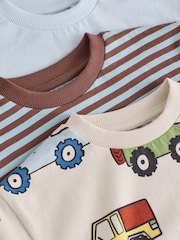 Blue Stripe Car Long Sleeve Graphic T-Shirts 3 Pack (3mths-7yrs) - Image 6 of 7