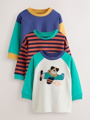 Red/Navy/Green Airplane Dog Long Sleeve Applique T-Shirts 3 Pack (3mths-7yrs) - Image 1 of 7