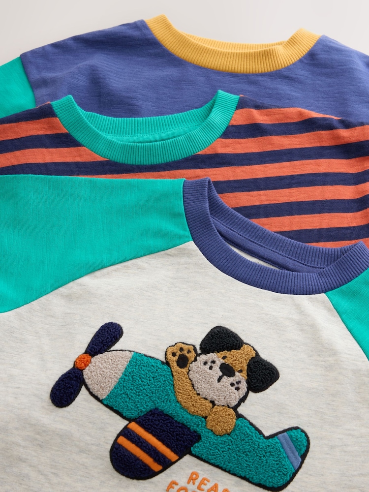 Red/Navy/Green Airplane Dog Long Sleeve Applique T-Shirts 3 Pack (3mths-7yrs) - Image 7 of 7