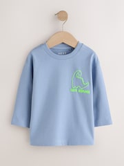 Blue/Green/Grey Dino Long Sleeve Graphic T-Shirts 3 Pack (3mths-7yrs) - Image 2 of 7