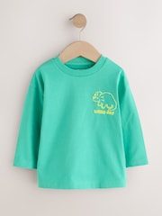 Blue/Green/Grey Dino Long Sleeve Graphic T-Shirts 3 Pack (3mths-7yrs) - Image 4 of 7