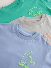 Blue/Green/Grey Dino Long Sleeve Graphic T-Shirts 3 Pack (3mths-7yrs) - Image 6 of 7