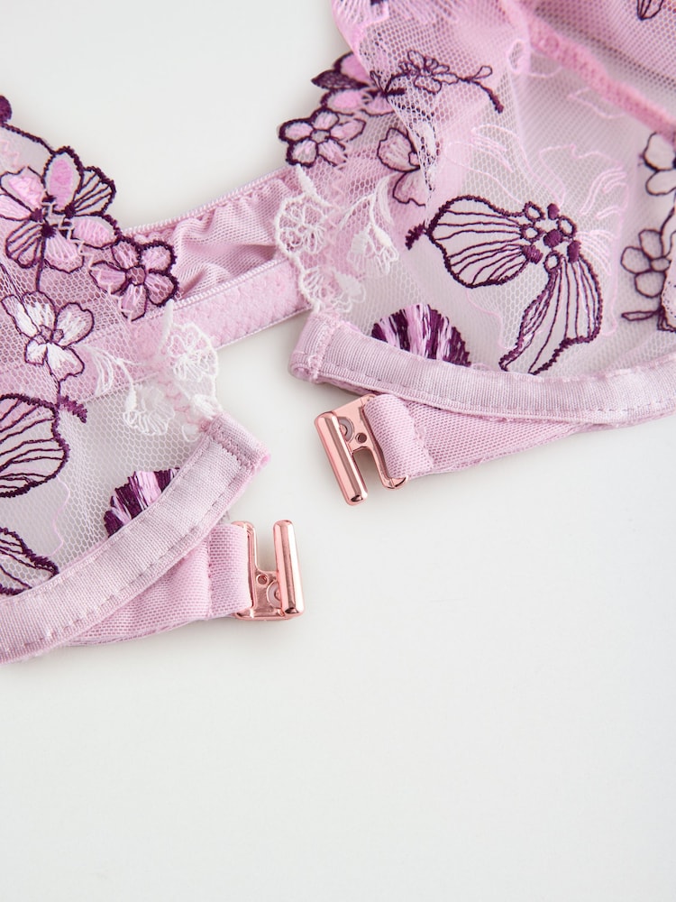 Lipsy Pink embroidery Non Pad Underwire Plunge Bra - Image 8 of 8