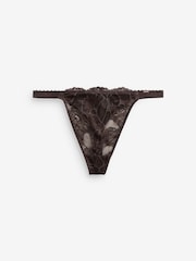 Lipsy Chocolate Brown Lace Thong - Image 1 of 3