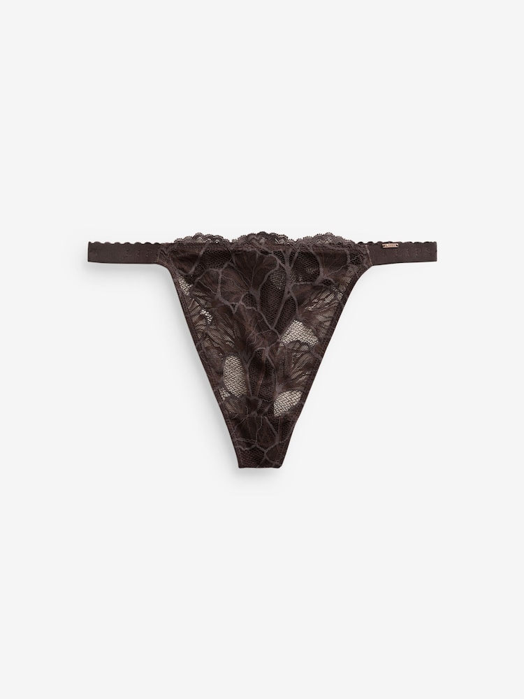 Lipsy Chocolate Brown Lace Thong - Image 1 of 3 Lipsy Chocolate Brown Lace Thong - Image 1 of 3