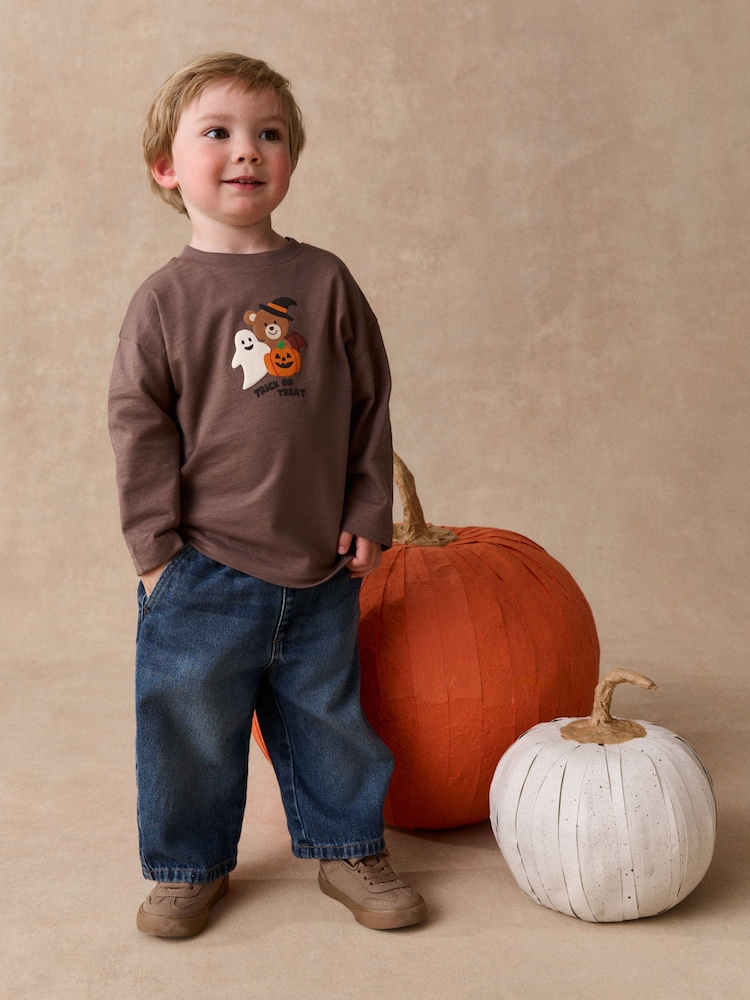 Brown Halloween Trick or Treat Character Long Sleeve Back Graphic T-Shirt (3mths-7yrs) - Image 2 of 4 Brown Halloween Trick or Treat Character Long Sleeve Back Graphic T-Shirt (3mths-7yrs) - Image 2 of 4
