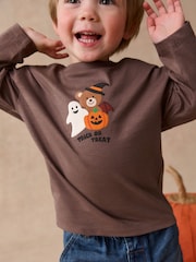 Brown Halloween Trick or Treat Character Long Sleeve Back Graphic T-Shirt (3mths-7yrs) - Image 4 of 4