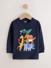 Dark Navy Safari Animal Long Sleeve Appliqué T-Shirt (3mths-7yrs) - Image 5 of 8