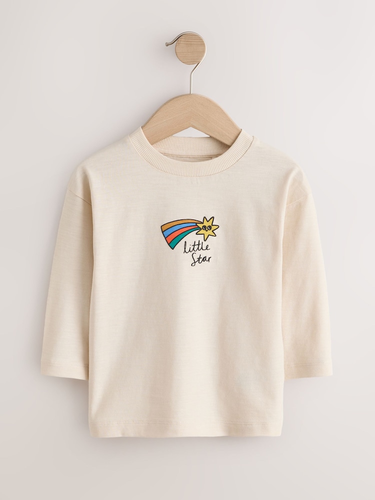 Cream Little Star Long Sleeve Small Graphic Printed T-Shirt (3mths-7yrs) - Image 1 of 4 Cream Little Star Long Sleeve Small Graphic Printed T-Shirt (3mths-7yrs) - Image 1 of 4