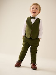 Olive Green Waistcoat Shirt Trousers & Bow Tie Set (3mths-9yrs) - Image 1 of 12