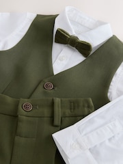 Olive Green Waistcoat Shirt Trousers & Bow Tie Set (3mths-9yrs) - Image 10 of 12