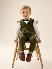 Olive Green Waistcoat Shirt Trousers & Bow Tie Set (3mths-9yrs) - Image 2 of 12