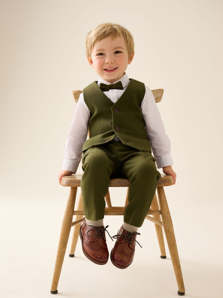 Olive Green Waistcoat Shirt Trousers & Bow Tie Set (3mths-9yrs) - Image 2 of 12 Olive Green Waistcoat Shirt Trousers & Bow Tie Set (3mths-9yrs) - Image 2 of 12