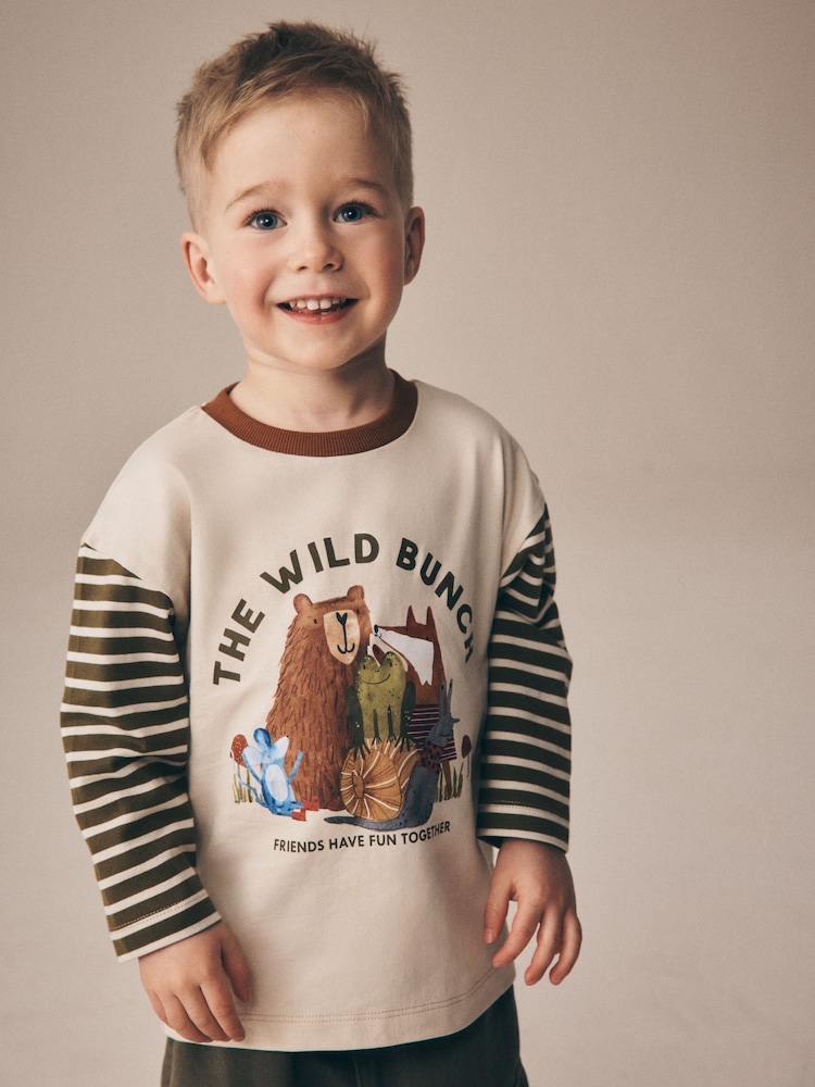 Neutral Wild Bunch Animal Stripe - Long Sleeve Graphic T-Shirt (3mths-7yrs) - תמונה 2 מתוך 4
