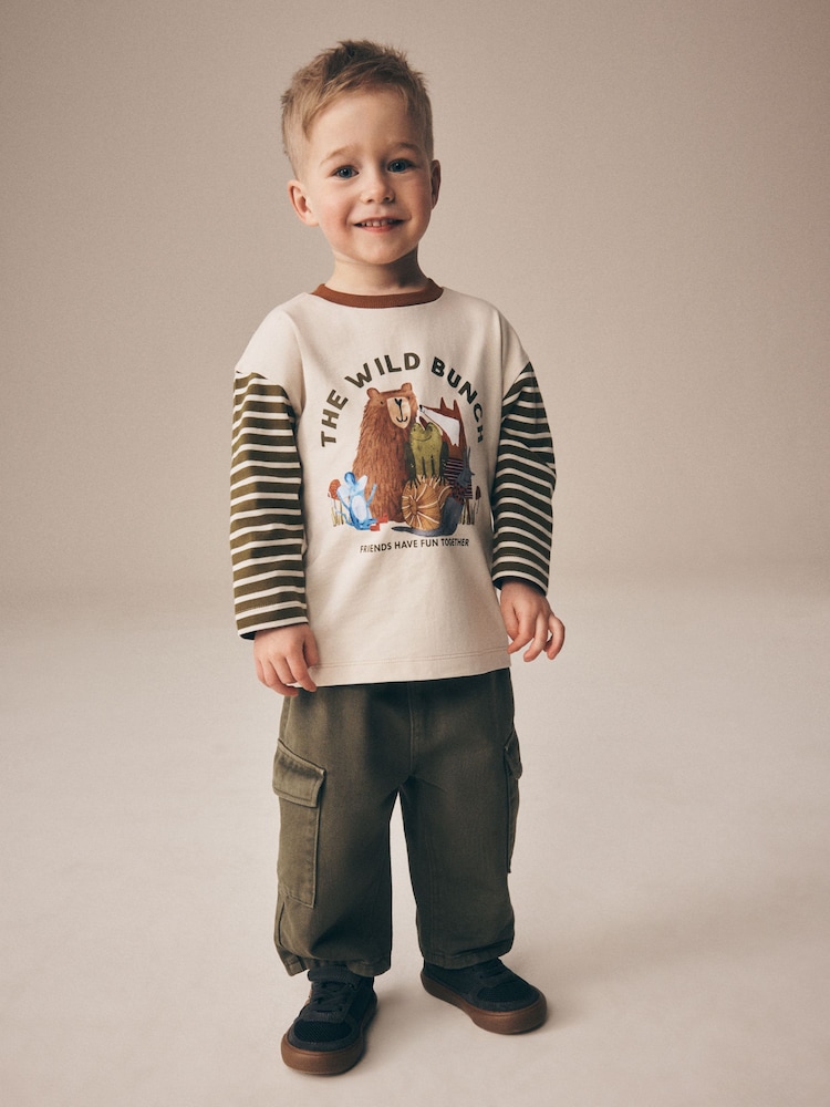 Neutral Wild Bunch Animal Stripe - Long Sleeve Graphic T-Shirt (3mths-7yrs) - תמונה 4 מתוך 4