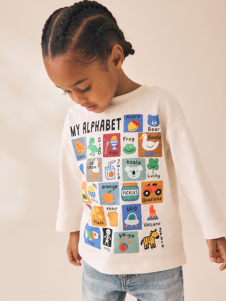 White Alphabet - Long Sleeve Graphic T-Shirt (3mths-7yrs) - תמונה 1 מתוך 8