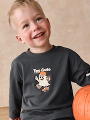 Black Glow in the Dark Halloween Ghost Long Sleeve Back Graphic T-Shirt (3mths-7yrs) - Image 4 of 8