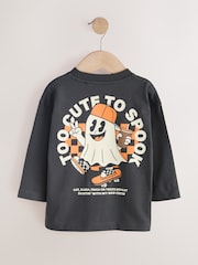Black Glow in the Dark Halloween Ghost Long Sleeve Back Graphic T-Shirt (3mths-7yrs) - Image 6 of 8