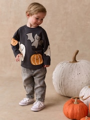 Charcoal Grey Halloween Character Long Sleeve Back Graphic T-Shirt (3mths-7yrs) - Image 2 of 8