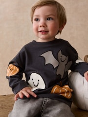 Charcoal Grey Halloween Character Long Sleeve Back Graphic T-Shirt (3mths-7yrs) - Image 4 of 8