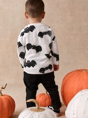 White/Black Halloween Bat All Over Print Long Sleeve Back Graphic T-Shirt (3mths-7yrs) - Image 3 of 8