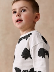 White/Black Halloween Bat All Over Print Long Sleeve Back Graphic T-Shirt (3mths-7yrs) - Image 4 of 8
