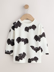 White/Black Halloween Bat All Over Print Long Sleeve Back Graphic T-Shirt (3mths-7yrs) - Image 5 of 8