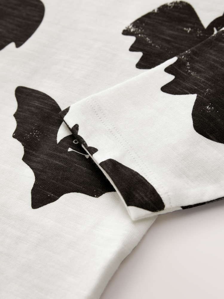 White/Black Halloween Bat All Over Print Long Sleeve Back Graphic T-Shirt (3mths-7yrs) - Image 8 of 8