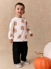Cream Halloween Checkerboard Pumpkin Long Sleeve Back Graphic T-Shirt (3mths-7yrs) - Image 2 of 8