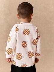 Cream Halloween Checkerboard Pumpkin Long Sleeve Back Graphic T-Shirt (3mths-7yrs) - Image 3 of 8