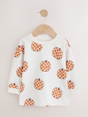 Cream Halloween Checkerboard Pumpkin Long Sleeve Back Graphic T-Shirt (3mths-7yrs) - Image 5 of 8