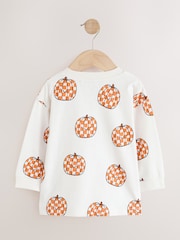 Cream Halloween Checkerboard Pumpkin Long Sleeve Back Graphic T-Shirt (3mths-7yrs) - Image 6 of 8