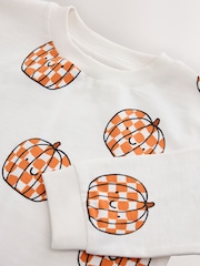 Cream Halloween Checkerboard Pumpkin Long Sleeve Back Graphic T-Shirt (3mths-7yrs) - Image 7 of 8