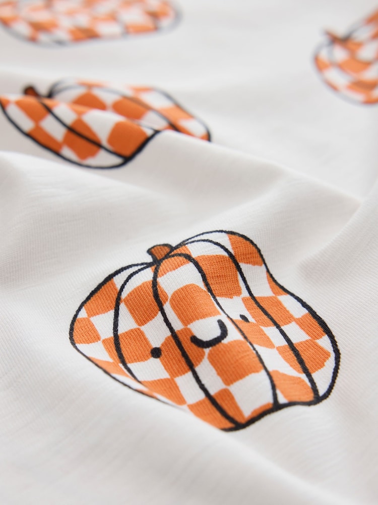 Cream Halloween Checkerboard Pumpkin Long Sleeve Back Graphic T-Shirt (3mths-7yrs) - Image 8 of 8