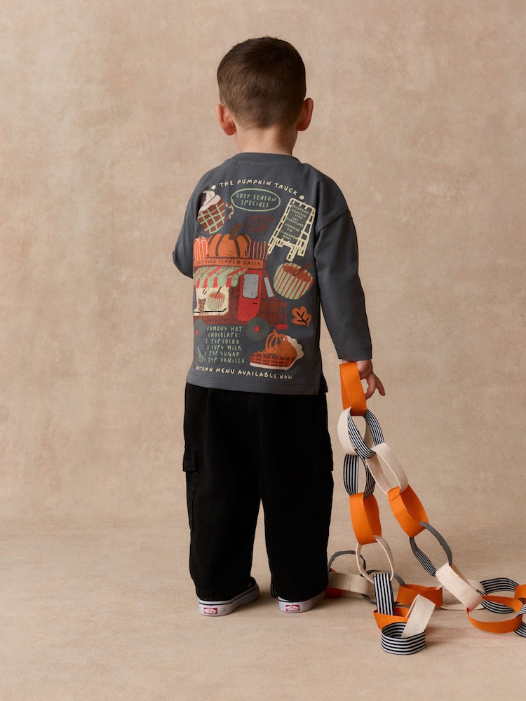 Charcoal Grey Autumn Pumpkin Truck Long Sleeve Back Graphic T-Shirt (3mths-7yrs) - Image 1 of 9 Charcoal Grey Autumn Pumpkin Truck Long Sleeve Back Graphic T-Shirt (3mths-7yrs) - Image 1 of 9