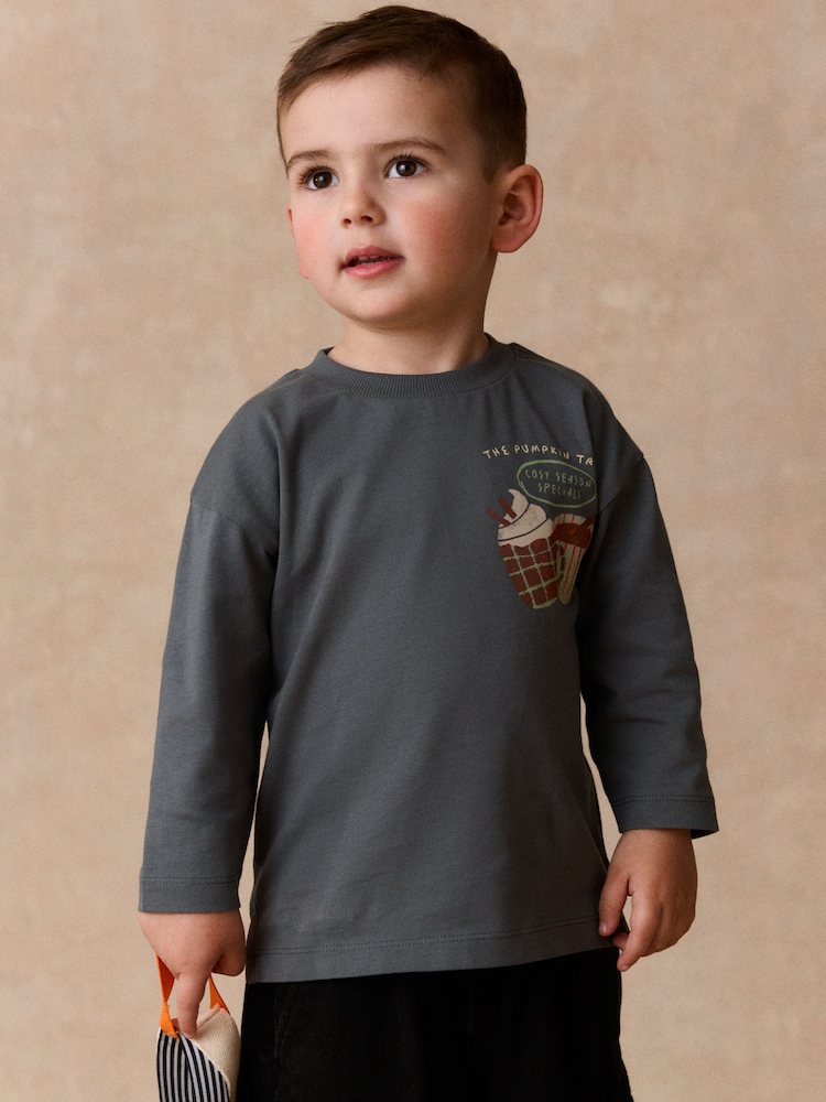 Charcoal Grey Autumn Pumpkin Truck Long Sleeve Back Graphic T-Shirt (3mths-7yrs) - Image 2 of 9 Charcoal Grey Autumn Pumpkin Truck Long Sleeve Back Graphic T-Shirt (3mths-7yrs) - Image 2 of 9