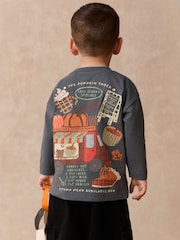 Charcoal Grey Autumn Pumpkin Truck Long Sleeve Back Graphic T-Shirt (3mths-7yrs) - Image 3 of 9
