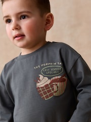 Charcoal Grey Autumn Pumpkin Truck Long Sleeve Back Graphic T-Shirt (3mths-7yrs) - Image 4 of 9