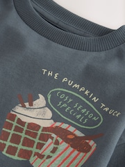 Charcoal Grey Autumn Pumpkin Truck Long Sleeve Back Graphic T-Shirt (3mths-7yrs) - Image 7 of 9