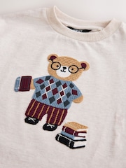 Neutral Embroidery Bear - Mahabang Manggas na Graphic T-Shirt (3buwan-7taon) - Larawan 4 ng 4
