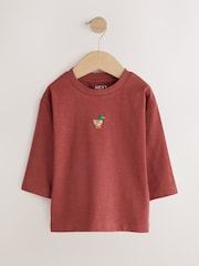 Berry Red Duck Long Sleeve Embroidered T-Shirt (3mths-7yrs) - Image 1 of 4