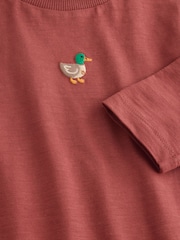 Berry Red Duck Long Sleeve Embroidered T-Shirt (3mths-7yrs) - Image 3 of 4