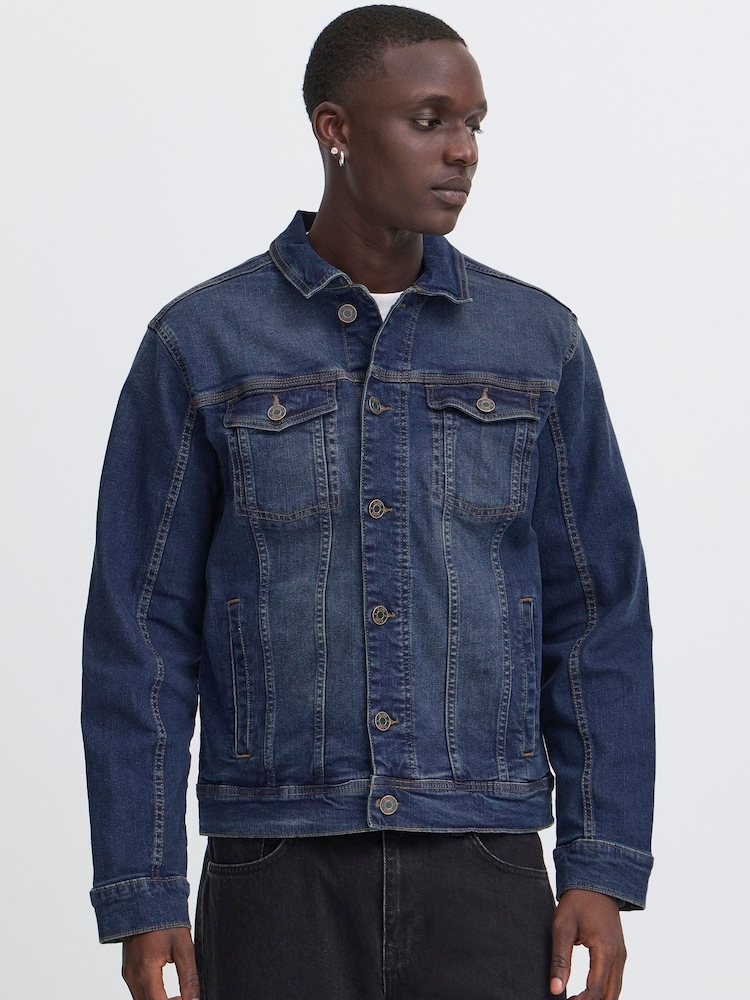 Blend Blue Dark Wash Stretch Denim Jacket - Image 1 of 5 Blend Blue Dark Wash Stretch Denim Jacket - Image 1 of 5
