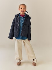 Navy Shower Resistant Corduroy Collar Duffle Coat (4-13yrs) - Image 1 of 10